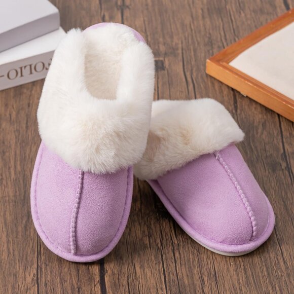 Cozy Women's Faux Fur Memory Foam Slippers - Warm & Anti-Skid (Size 9-10) - Picture 3 of 6